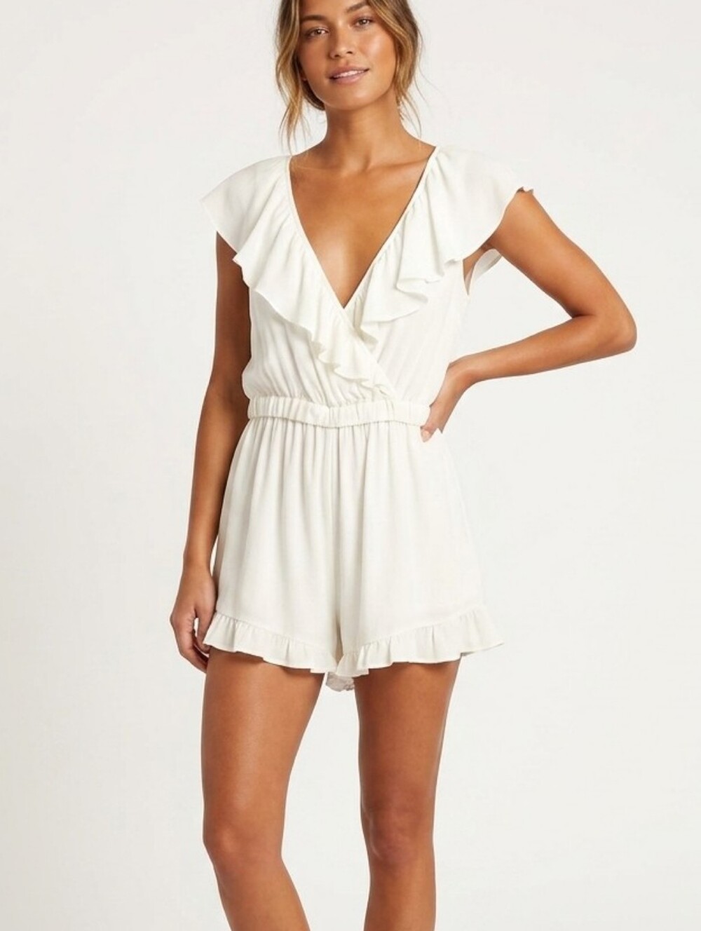 TRINA TURK White Ruffle Short Romper Size S/M